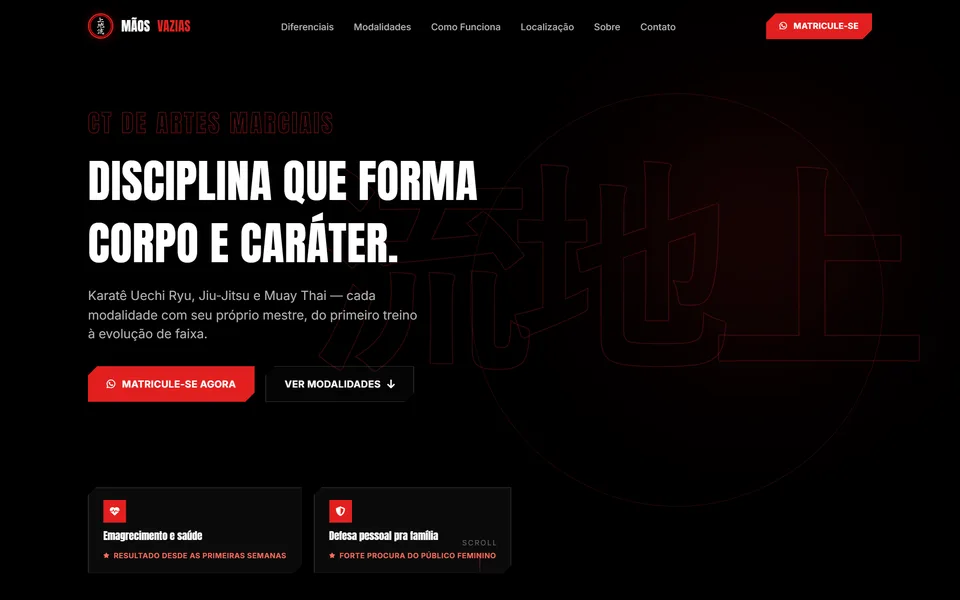 Landing page do CT Mãos Vazias criada pela NovaTech